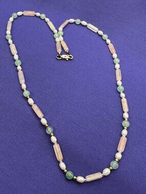 Freshwater Pearl, Rose Quartz & Aventurine Necklace